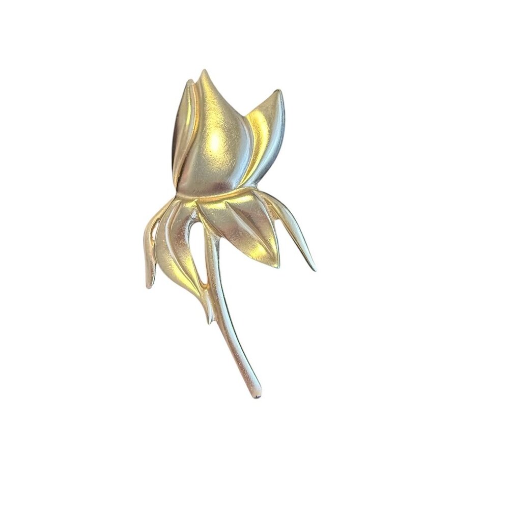 Vintage Gold-Tone Floral Brooch Pin With Textured Back Design